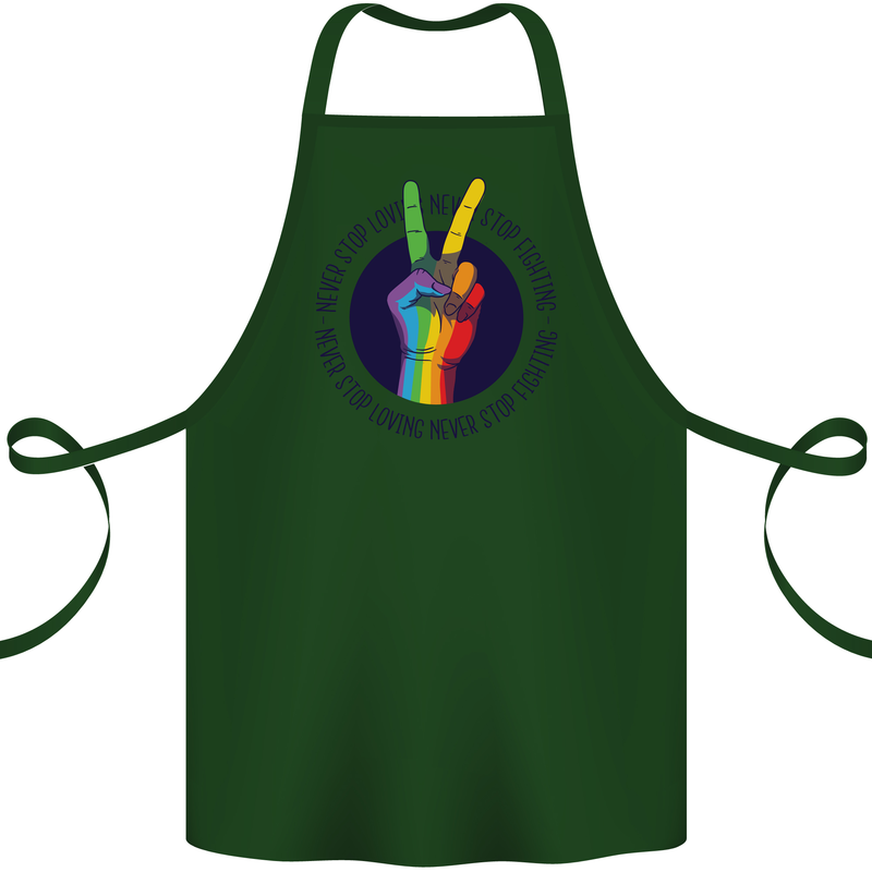 LGBT Never Stop Loving Fighting Gay Pride Cotton Apron 100% Organic Forest Green