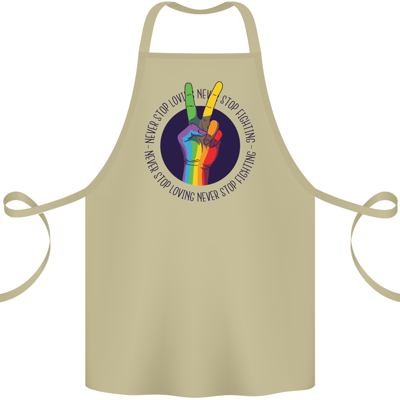 LGBT Never Stop Loving Fighting Gay Pride Cotton Apron 100% Organic Khaki