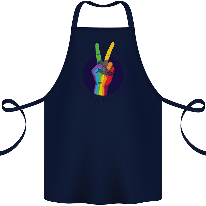 LGBT Never Stop Loving Fighting Gay Pride Cotton Apron 100% Organic Navy Blue