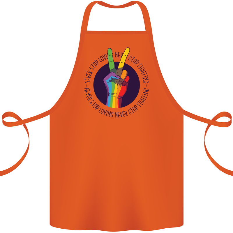 LGBT Never Stop Loving Fighting Gay Pride Cotton Apron 100% Organic Orange