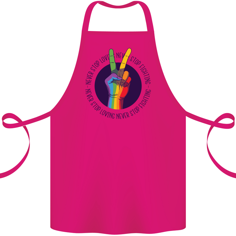 LGBT Never Stop Loving Fighting Gay Pride Cotton Apron 100% Organic Pink