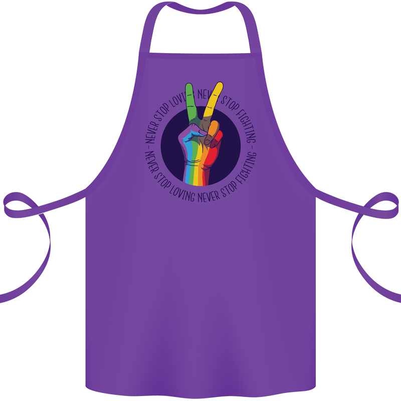 LGBT Never Stop Loving Fighting Gay Pride Cotton Apron 100% Organic Purple