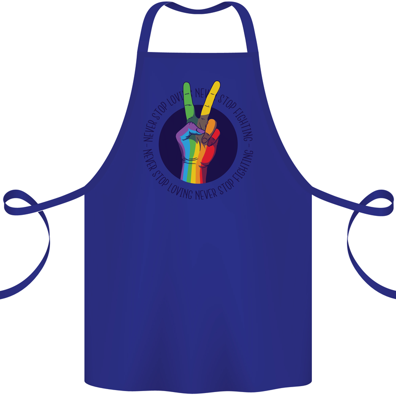 LGBT Never Stop Loving Fighting Gay Pride Cotton Apron 100% Organic Royal Blue