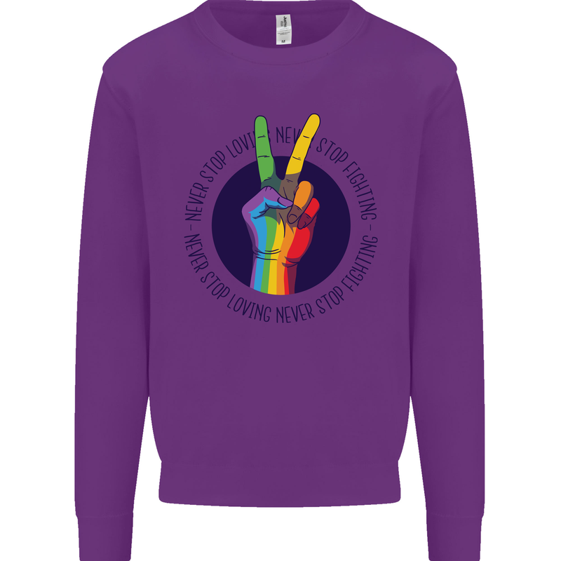 LGBT Never Stop Loving Fighting Gay Pride Kids Sweatshirt Jumper Purple