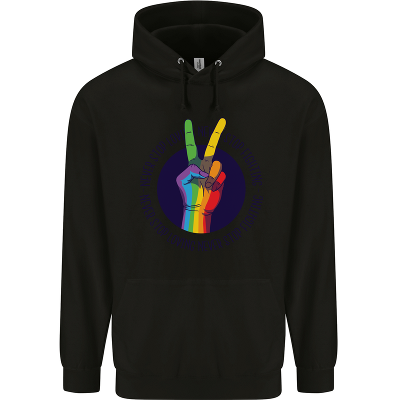 LGBT Never Stop Loving Fighting Gay Pride Mens 80% Cotton Hoodie Black