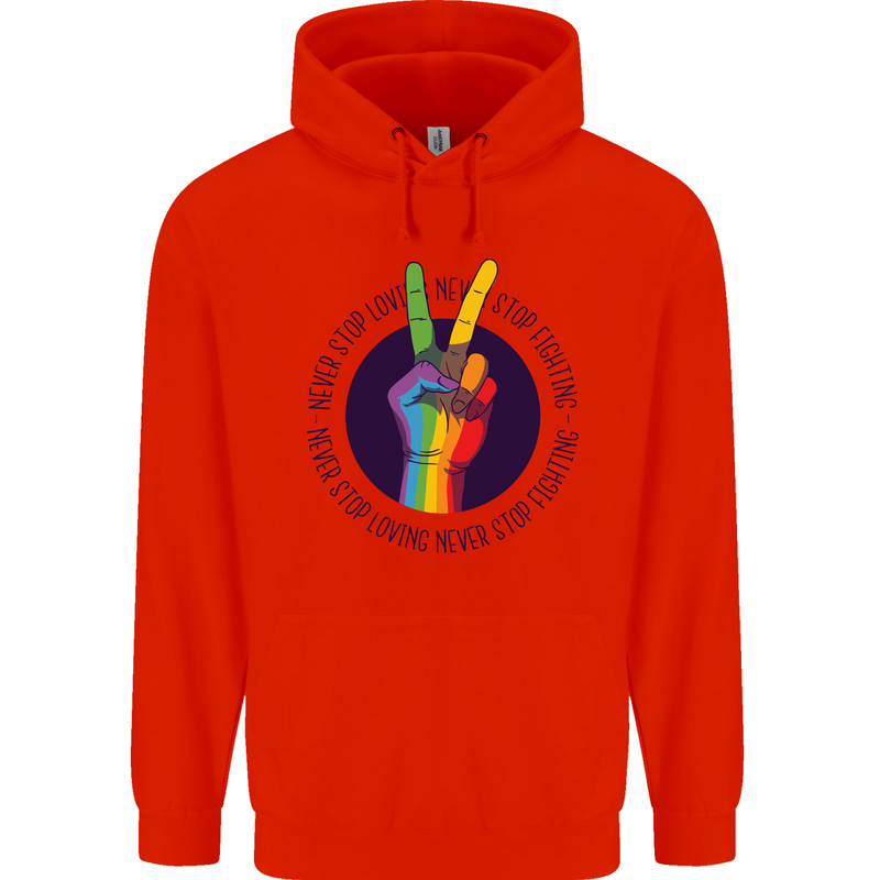 LGBT Never Stop Loving Fighting Gay Pride Mens 80% Cotton Hoodie Bright Red