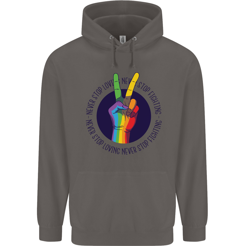 LGBT Never Stop Loving Fighting Gay Pride Mens 80% Cotton Hoodie Charcoal