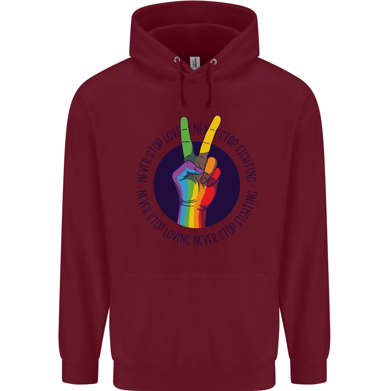 LGBT Never Stop Loving Fighting Gay Pride Mens 80% Cotton Hoodie Maroon