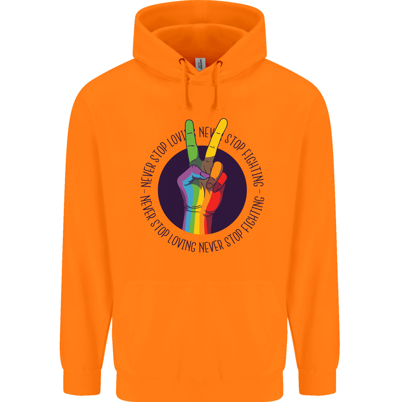 LGBT Never Stop Loving Fighting Gay Pride Mens 80% Cotton Hoodie Orange