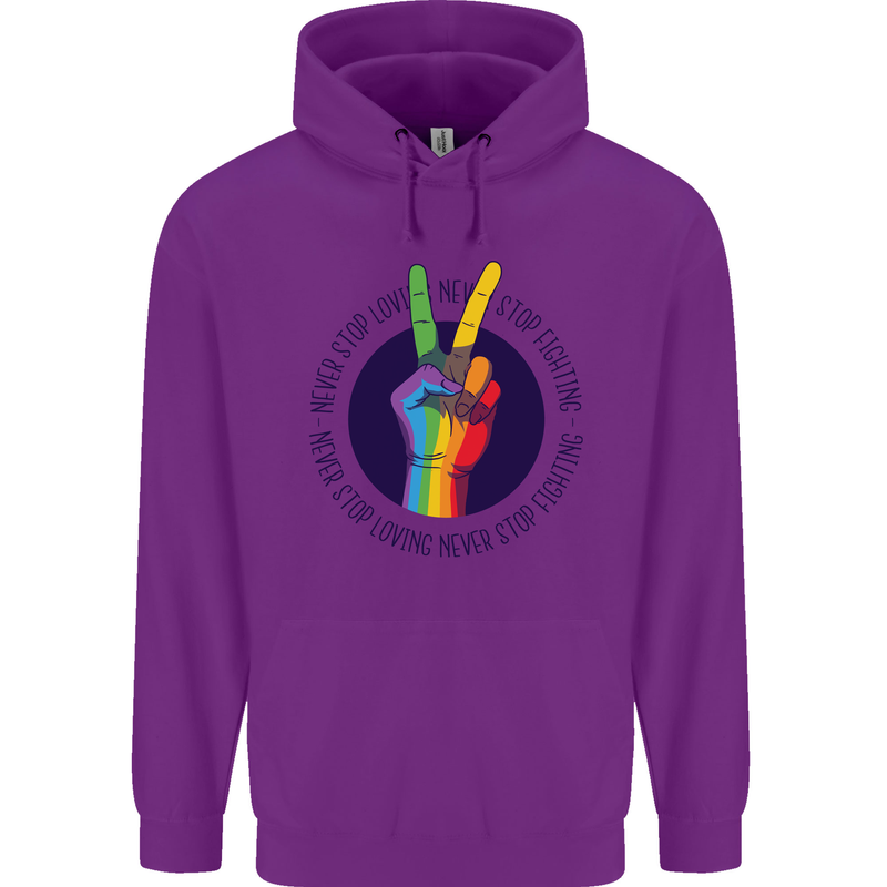 LGBT Never Stop Loving Fighting Gay Pride Mens 80% Cotton Hoodie Purple