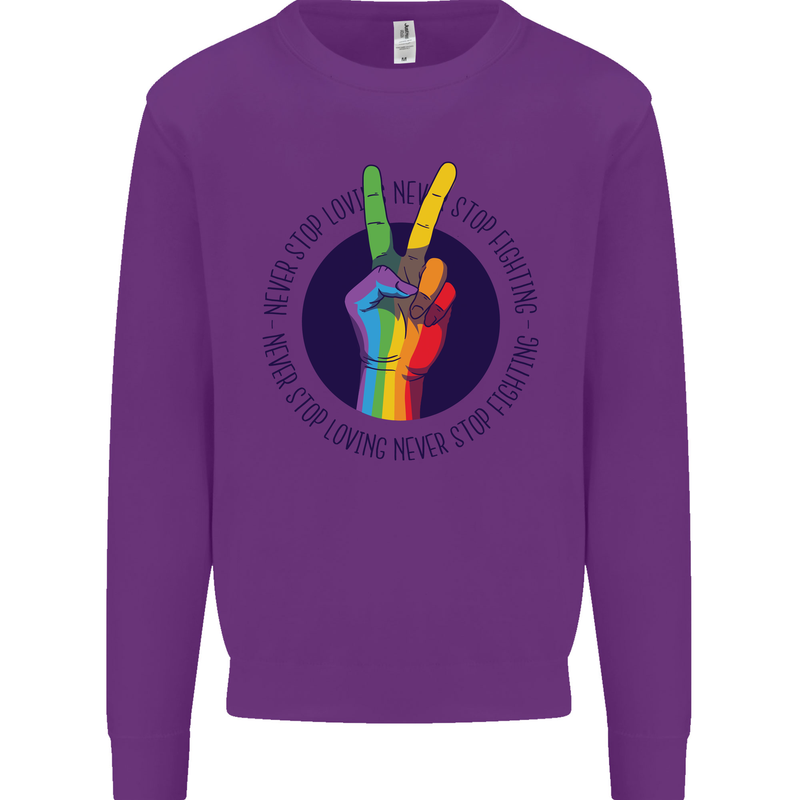 LGBT Never Stop Loving Fighting Gay Pride Mens Sweatshirt Jumper Purple