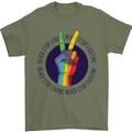 LGBT Never Stop Loving Fighting Gay Pride Mens T-Shirt Cotton Gildan Military Green