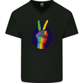 LGBT Never Stop Loving Fighting Gay Pride Mens V-Neck Cotton T-Shirt Black