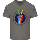 LGBT Never Stop Loving Fighting Gay Pride Mens V-Neck Cotton T-Shirt Charcoal