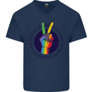 LGBT Never Stop Loving Fighting Gay Pride Mens V-Neck Cotton T-Shirt Navy Blue