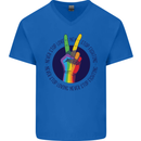 LGBT Never Stop Loving Fighting Gay Pride Mens V-Neck Cotton T-Shirt Royal Blue