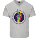 LGBT Never Stop Loving Fighting Gay Pride Mens V-Neck Cotton T-Shirt Sports Grey