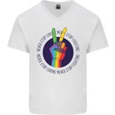 LGBT Never Stop Loving Fighting Gay Pride Mens V-Neck Cotton T-Shirt White