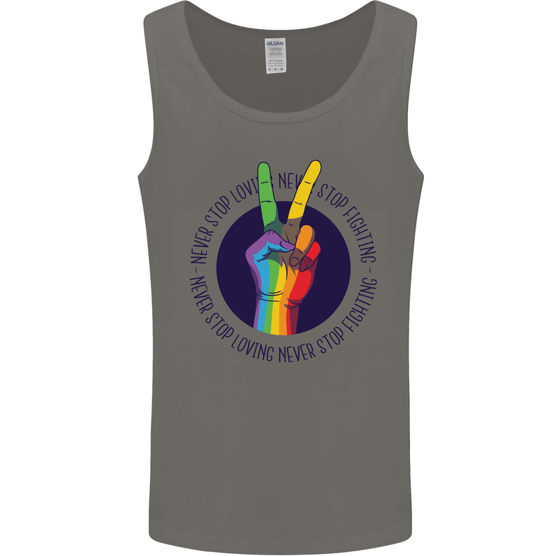 LGBT Never Stop Loving Fighting Gay Pride Mens Vest Tank Top Charcoal