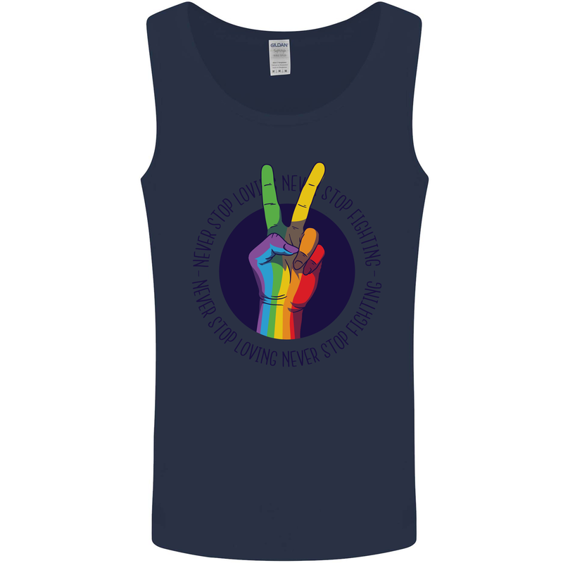 LGBT Never Stop Loving Fighting Gay Pride Mens Vest Tank Top Navy Blue