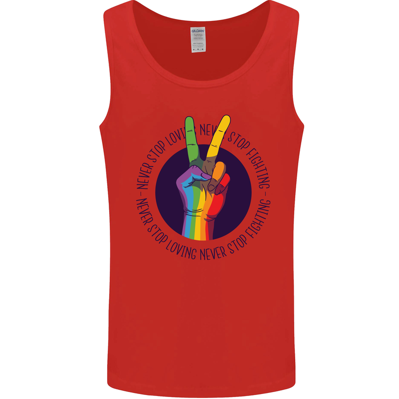 LGBT Never Stop Loving Fighting Gay Pride Mens Vest Tank Top Red