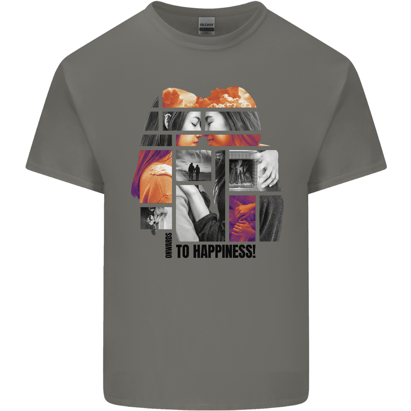LGBT Onwards to Happiness Mens Cotton T-Shirt Tee Top Charcoal