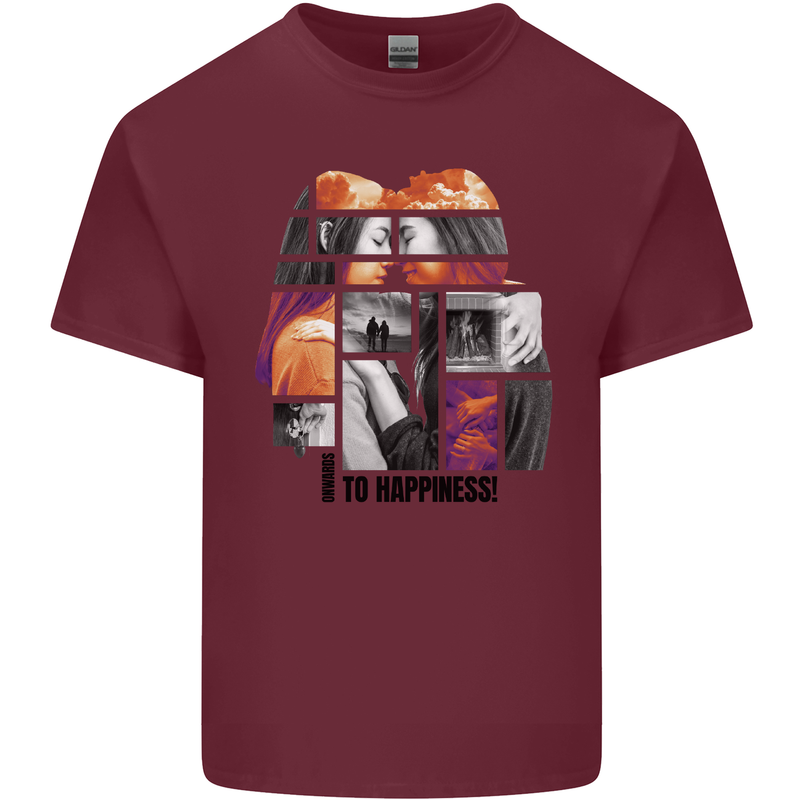 LGBT Onwards to Happiness Mens Cotton T-Shirt Tee Top Maroon