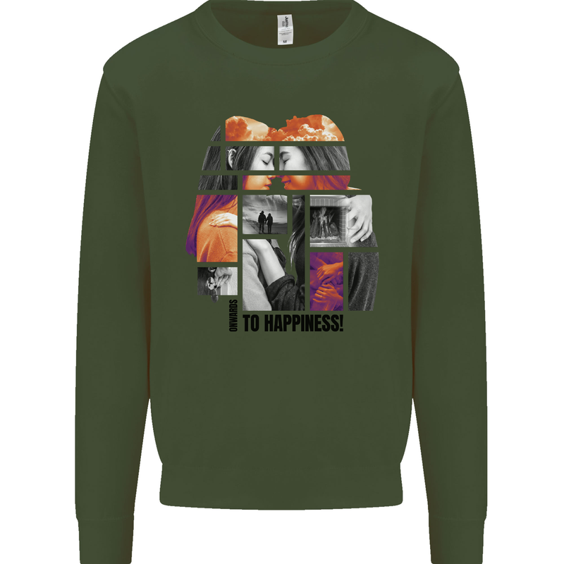 LGBT Onwards to Happiness Mens Sweatshirt Jumper Forest Green