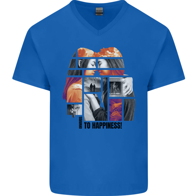 LGBT Onwards to Happiness Mens V-Neck Cotton T-Shirt Royal Blue