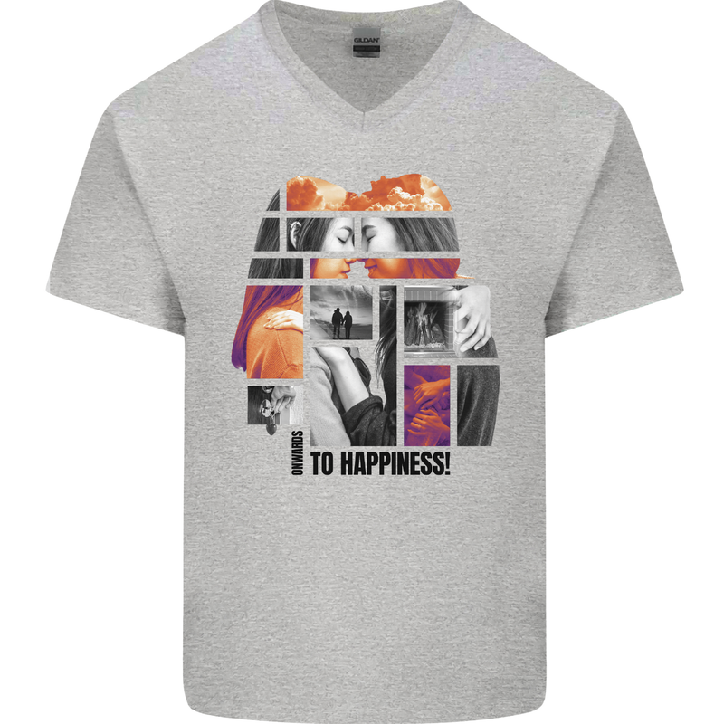 LGBT Onwards to Happiness Mens V-Neck Cotton T-Shirt Sports Grey