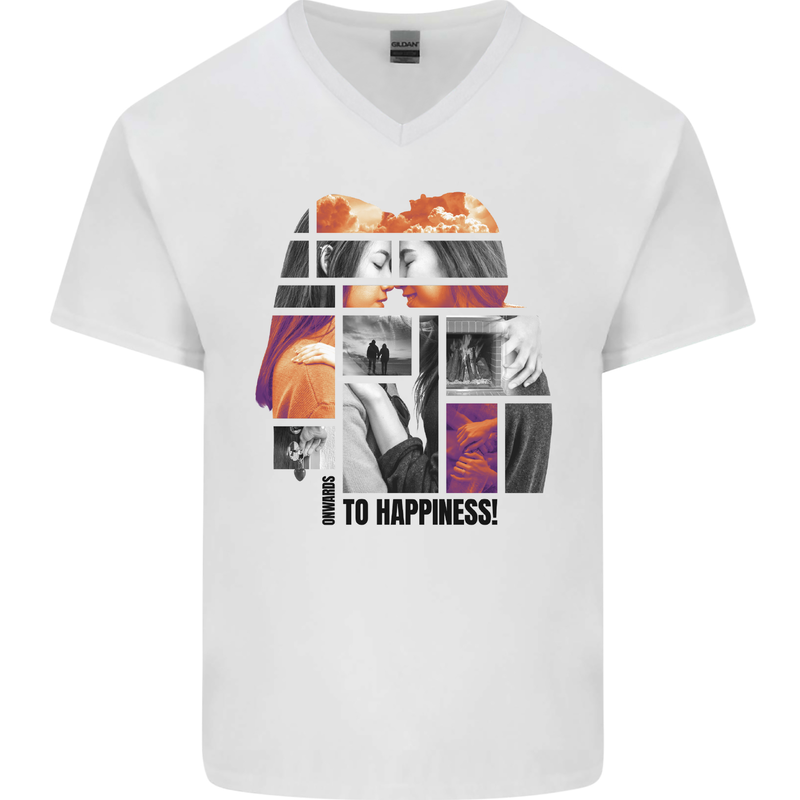 LGBT Onwards to Happiness Mens V-Neck Cotton T-Shirt White