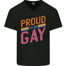 LGBT Pride Awareness Proud To Be Gay Mens V-Neck Cotton T-Shirt Black