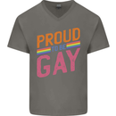 LGBT Pride Awareness Proud To Be Gay Mens V-Neck Cotton T-Shirt Charcoal