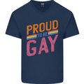 LGBT Pride Awareness Proud To Be Gay Mens V-Neck Cotton T-Shirt Navy Blue