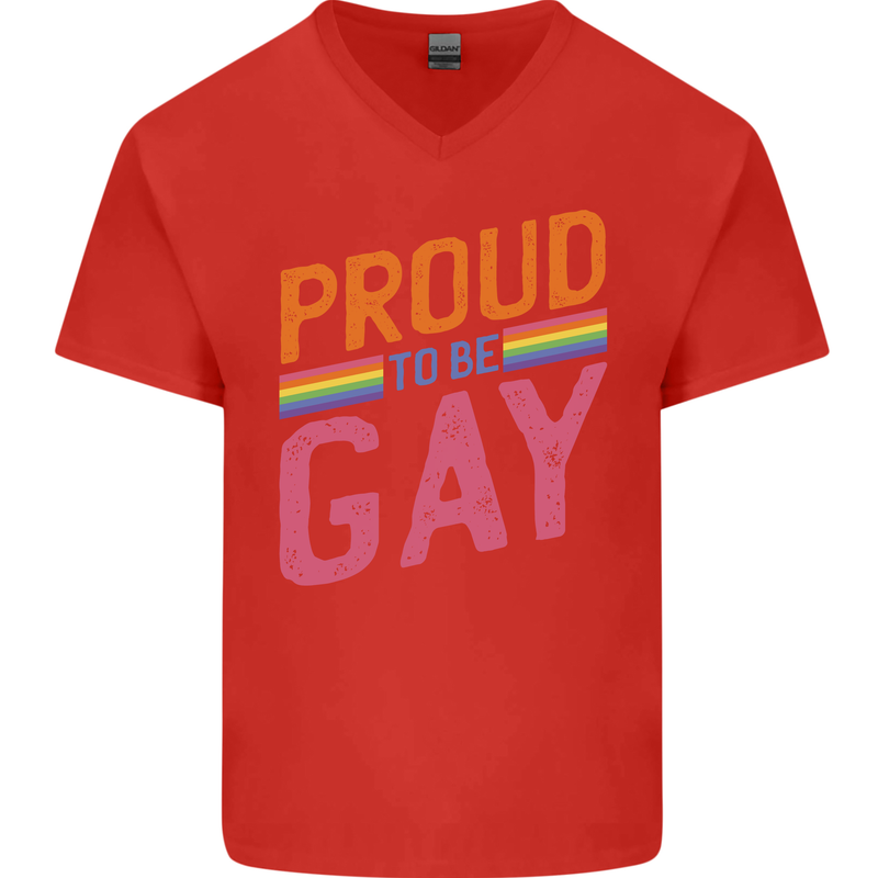 LGBT Pride Awareness Proud To Be Gay Mens V-Neck Cotton T-Shirt Red