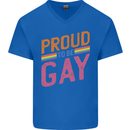 LGBT Pride Awareness Proud To Be Gay Mens V-Neck Cotton T-Shirt Royal Blue