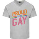 LGBT Pride Awareness Proud To Be Gay Mens V-Neck Cotton T-Shirt Sports Grey