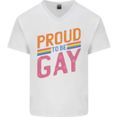 LGBT Pride Awareness Proud To Be Gay Mens V-Neck Cotton T-Shirt White