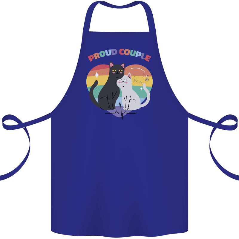 LGBT Proud Couple Funny Gay Cats Cotton Apron 100% Organic Royal Blue