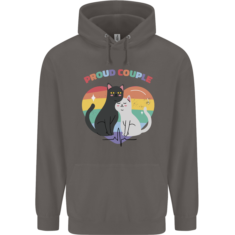LGBT Proud Couple Funny Gay Cats Mens 80% Cotton Hoodie Charcoal