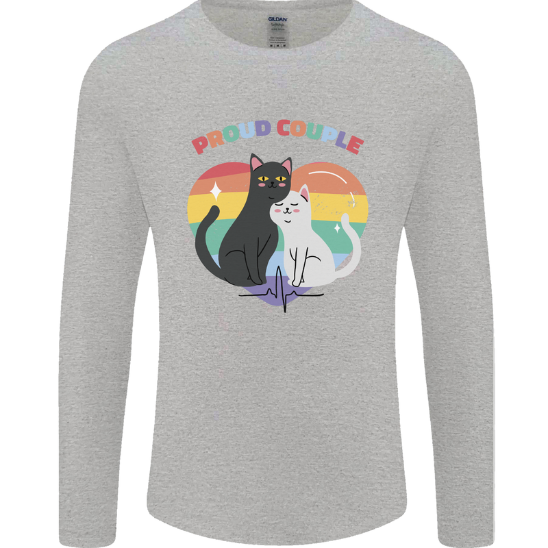 LGBT Proud Couple Funny Gay Cats Mens Long Sleeve T-Shirt Sports Grey