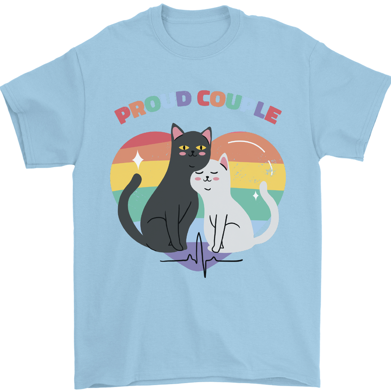 LGBT Proud Couple Funny Gay Cats Mens T-Shirt Cotton Gildan Light Blue