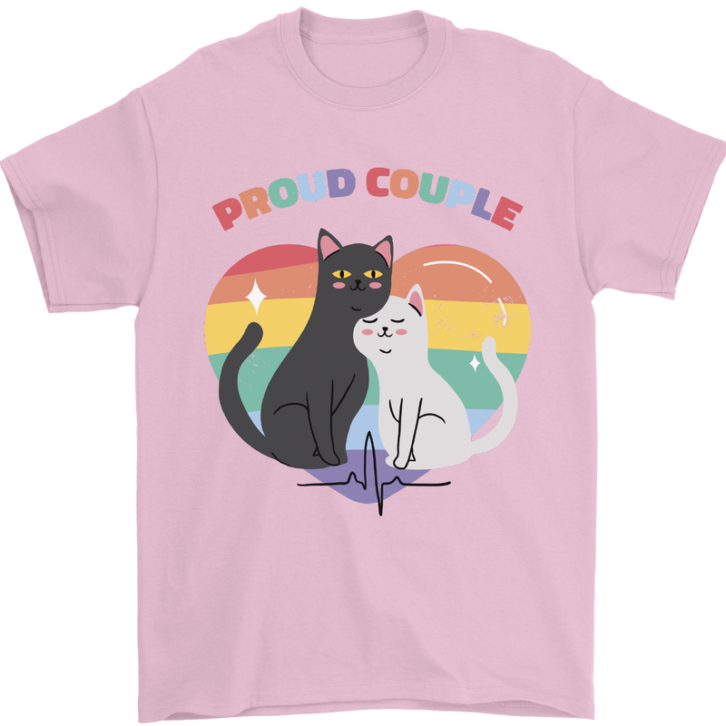 LGBT Proud Couple Funny Gay Cats Mens T-Shirt Cotton Gildan Light Pink