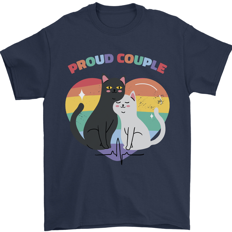 LGBT Proud Couple Funny Gay Cats Mens T-Shirt Cotton Gildan Navy Blue