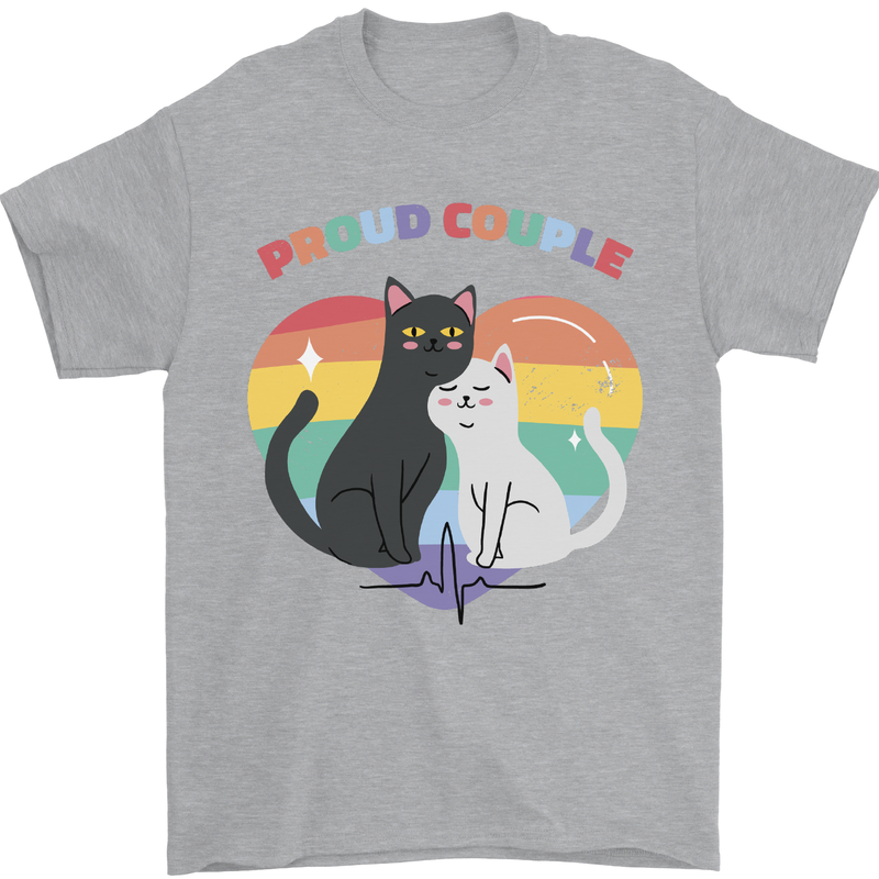 LGBT Proud Couple Funny Gay Cats Mens T-Shirt Cotton Gildan Sports Grey