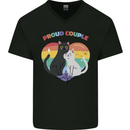 LGBT Proud Couple Funny Gay Cats Mens V-Neck Cotton T-Shirt Black