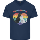 LGBT Proud Couple Funny Gay Cats Mens V-Neck Cotton T-Shirt Navy Blue