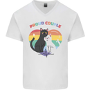 LGBT Proud Couple Funny Gay Cats Mens V-Neck Cotton T-Shirt White