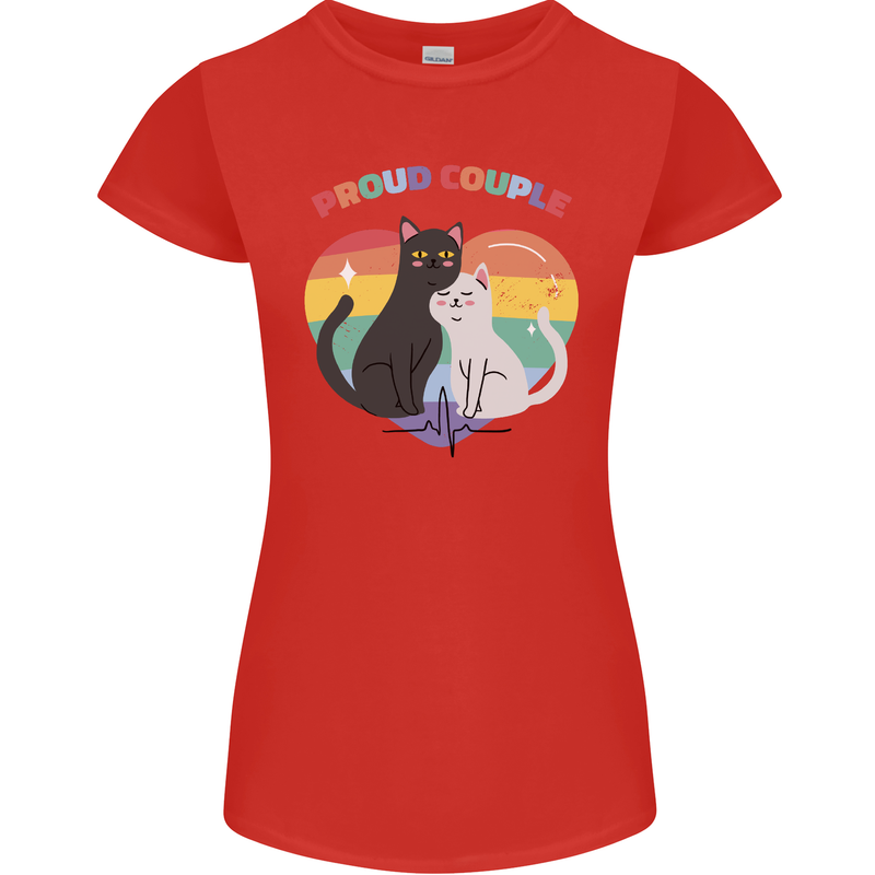 LGBT Proud Couple Funny Gay Cats Womens Petite Cut T-Shirt Red