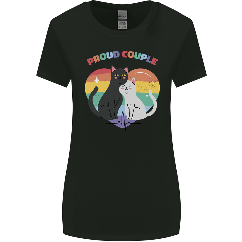 LGBT Proud Couple Funny Gay Cats Womens Wider Cut T-Shirt Black